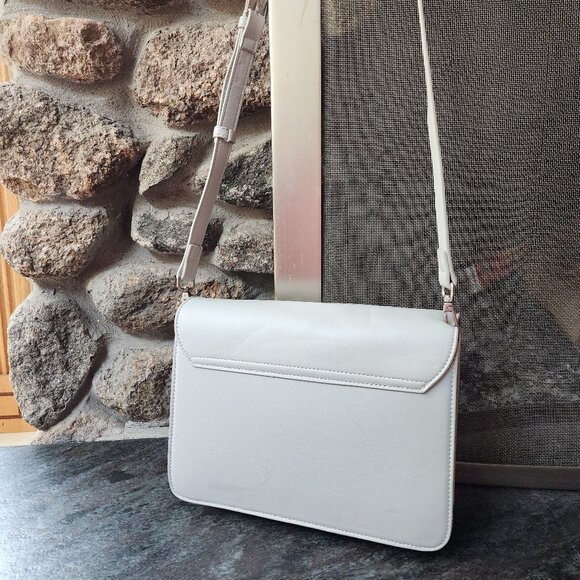Pixie Mood Pale Gray/Off White Leather Flap-Over Crossbody Bag - Picture 10 of 16
